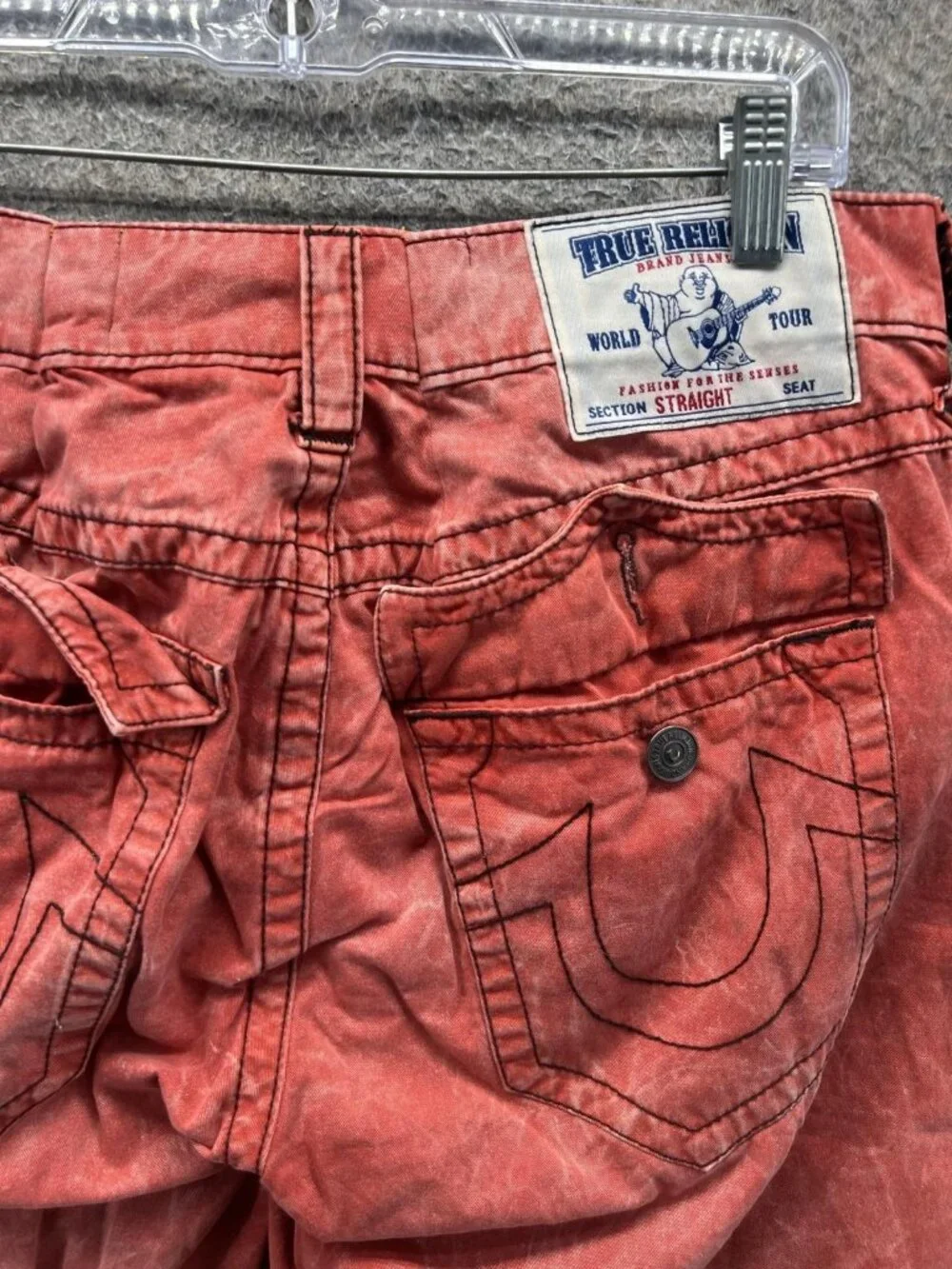 True Religion Jeans Mens 36 Red Regular Fit Straight Denim Distressed Casual